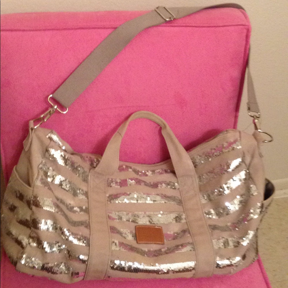 Victoria Secret Pink Silver only W/Tan Tote